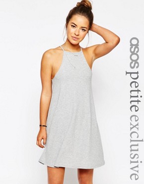 High Neck Swing Dress In Rib By Asos Petite Black