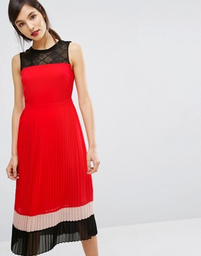 oasis red pleated dress