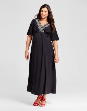 photo Maternity Embroidered Trim Maxi Dress by 14Th Place, color Black - Image 1
