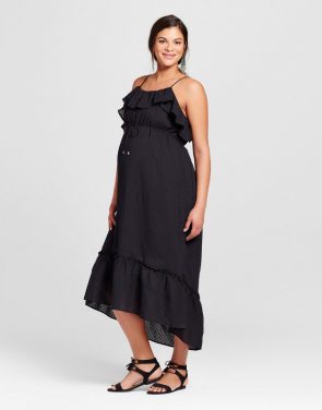 photo Maternity Cold Shoulder Maxi Dress by 14Th Place, color Black - Image 1