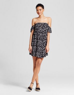 photo Off the Shoulder Tiered Ruffle Dress by Mossimo Supply Co., color Black Floral - Image 1
