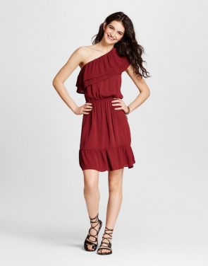 photo One Shoulder Ruffle Dress by Mossimo Supply Co., color Burgundy - Image 1