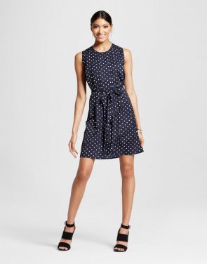 photo Polka Dot Pleated Dress by K by Kersh, color Navy - Image 1