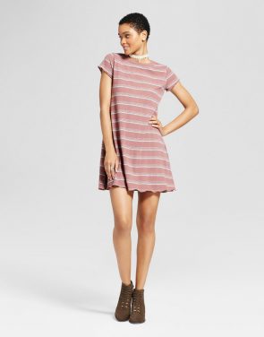 photo Striped Ruffle T-Shirt Dress by Mossimo Supply Co., color Mauve (Pink) - Image 1
