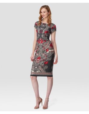 photo Printed Midi Sheath Dress by Sami & Dani, color Ivory/Red - Image 1