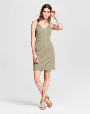 photo V-Neck Utility Button Front Dress - J by J.O.A., color Army Green - Image 1