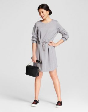 photo Fleece Tie Waist Dress by A New Day, color Grey - Image 1