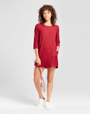 photo Front Pocket Shift Dress by Eclair, color Red - Image 1