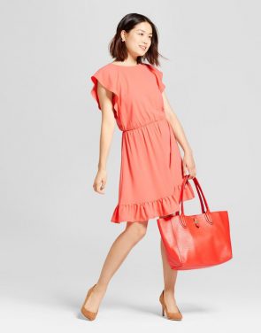 photo Crepe Flutter Sleeve Dress by A New Day, color Coral - Image 1
