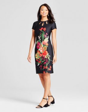 photo Floral Midi Sheath Scuba Dress with Cut Outs by Melonie T, color Multi - Image 1