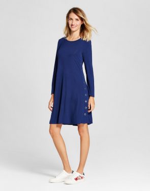 photo Long Sleeve Knit Dress with Side Button Detail by Spenser Jeremy, color Blue - Image 1