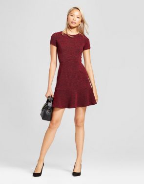 photo Short Sleeve Marled Dress by Necessary Objects, color Burgundy - Image 1