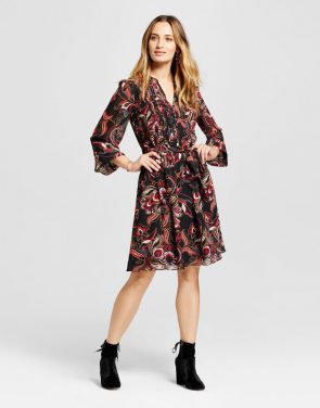 photo Printed Pleated Front Shirt Dress by Chiasso, color Black/Berry - Image 1
