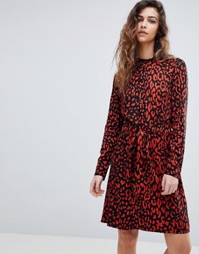 warehouse red leopard dress