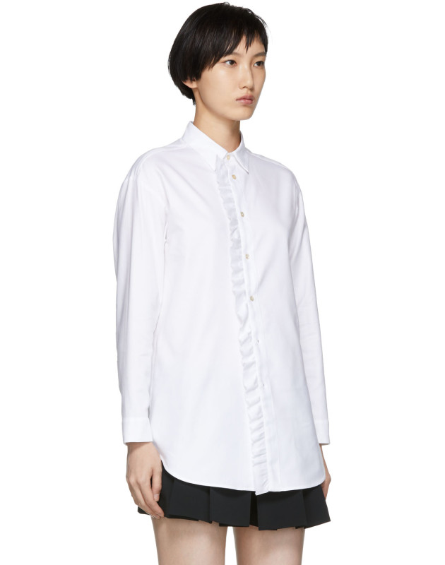 white frill shirt dress