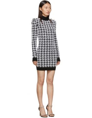 photo Black and White Tweed Houndstooth Long Sleeve Dress by Balmain - Image 2