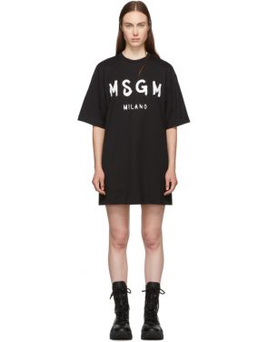 photo Black Paint Brushed Logo T-Shirt Dress by MSGM - Image 1