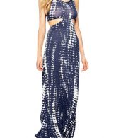 photo Abstract Color Block Print Halter Cut Out Waist Maxi Dress by OASAP, color Blue White - Image 1