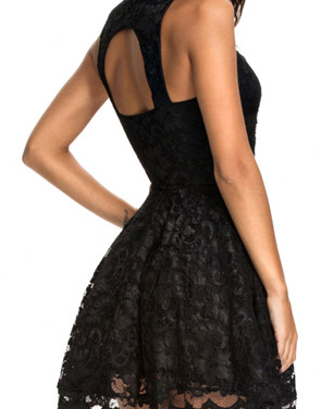 photo All Black Lace Party Skater Dress by OASAP, color Black - Image 2