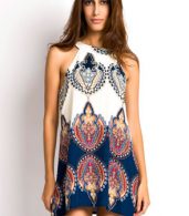 photo Appealing Printed Sleeveless Halter Mini Dress by OASAP, color Multi - Image 1