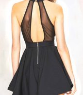 photo Black Cut-out Front Mesh Paneled Halter A-line Dress by OASAP, color Black - Image 3
