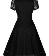 photo Black Lace V-Neck Short Sleeve Swing Dress by OASAP, color Black - Image 3