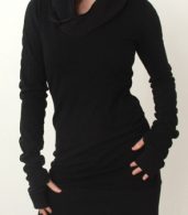 photo Black Long Sleeve Slim Fit Hooded Dress by OASAP, color Black - Image 3
