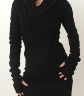 photo Black Long Sleeve Slim Fit Hooded Dress by OASAP, color Black - Image 8