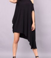 photo Black Oblique Neck Sleeveless Asymmetrical Dress by OASAP, color Black - Image 4