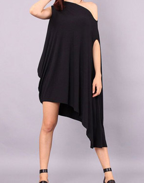 photo Black Oblique Neck Sleeveless Asymmetrical Dress by OASAP, color Black - Image 1