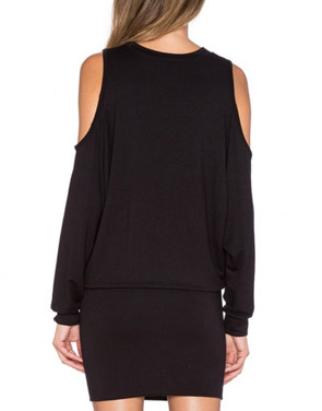 photo Black Open-Shoulder Round Neck Stretch Knit Dress by OASAP, color Black - Image 2