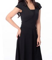 photo Black Short Sleeve Fit Flare Wrap Dress by OASAP, color Black - Image 2