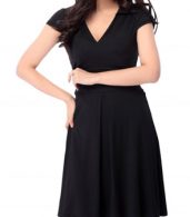 photo Black Short Sleeve Fit Flare Wrap Dress by OASAP, color Black - Image 1