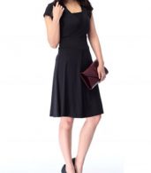 photo Black Short Sleeve Fit Flare Wrap Dress by OASAP, color Black - Image 4