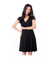 photo Black Short Sleeve Fit Flare Wrap Dress by OASAP, color Black - Image 8