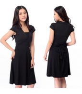 photo Black Short Sleeve Fit Flare Wrap Dress by OASAP, color Black - Image 9