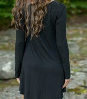 photo Black V-Neck Long Sleeve Stretch Knit Trapeze Dress by OASAP, color Black - Image 2