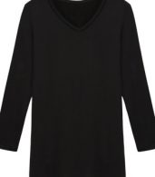 photo Black V-Neck Long Sleeve Stretch Knit Trapeze Dress by OASAP, color Black - Image 4