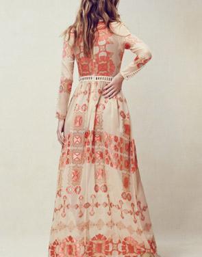 photo Bohemia Print Deep V-Neck Lace-Paneled Maxi Chiffon Dress by OASAP, color Multi - Image 2