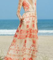 photo Bohemia Print Deep V-Neck Lace-Paneled Maxi Chiffon Dress by OASAP, color Multi - Image 4