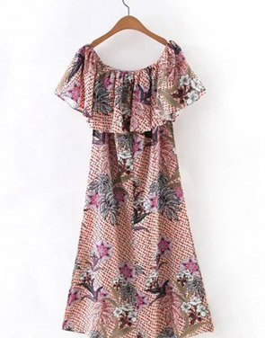 photo Boho Floral Print Off-the-Shoulder Side Slit Dress by OASAP - Image 2