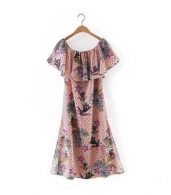 photo Boho Floral Print Off-the-Shoulder Side Slit Dress by OASAP - Image 7