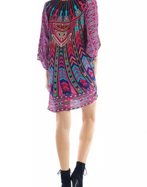 photo Boho Geometric Print Lace-up Front Side Slit Dress by OASAP, color Multi - Image 2