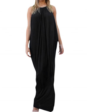 photo Boho Sleeveless Halter Loose Fit Maxi Dress by OASAP, color Black - Image 1