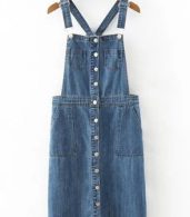 photo Buckle Strap Button Front Frayed Denim Overall Dress by OASAP, color Blue - Image 4