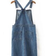 photo Buckle Strap Button Front Frayed Denim Overall Dress by OASAP, color Blue - Image 5