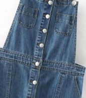 photo Buckle Strap Button Front Frayed Denim Overall Dress by OASAP, color Blue - Image 6
