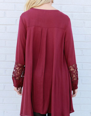 photo Burgundy Cut-out Front Lace Paneled Asymmetric Dress by OASAP, color Burgundy - Image 2