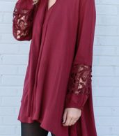 photo Burgundy Cut-out Front Lace Paneled Asymmetric Dress by OASAP, color Burgundy - Image 3