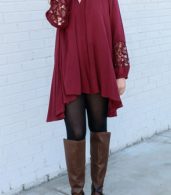 photo Burgundy Cut-out Front Lace Paneled Asymmetric Dress by OASAP, color Burgundy - Image 4